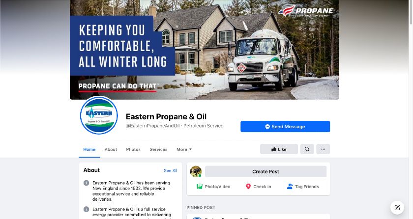 Showing the Eastern Propane and Oil Facebook page.