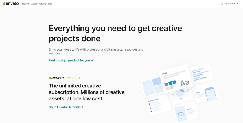 Homepage of Envato.