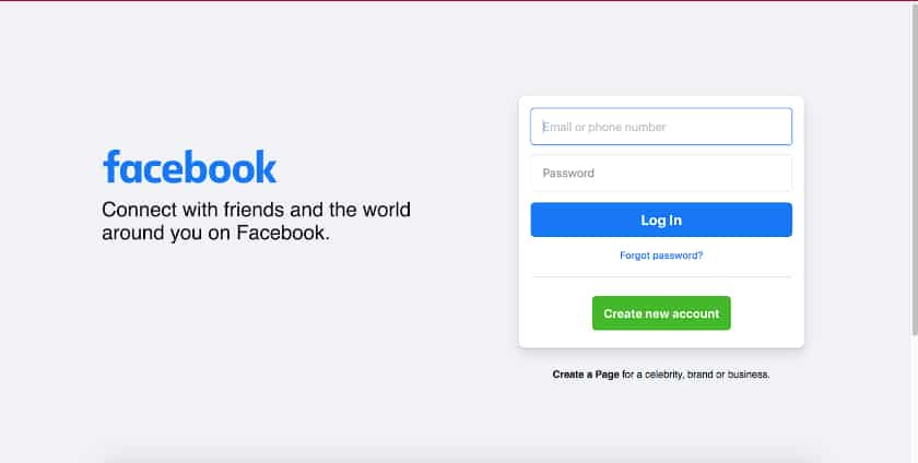 facebook basic splash page for logging in existing members