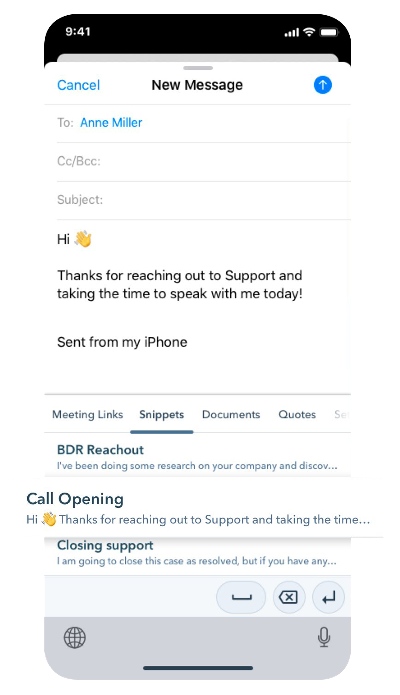 HubSpot mobile CRM composing new message