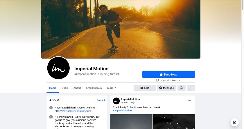 Showing an Imperial motion Facebook page.