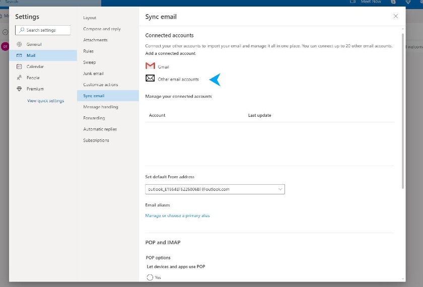 Outlook Sync email Settings