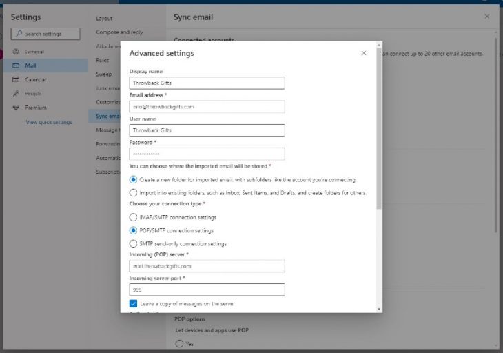 bluehost email settings outlook mobile
