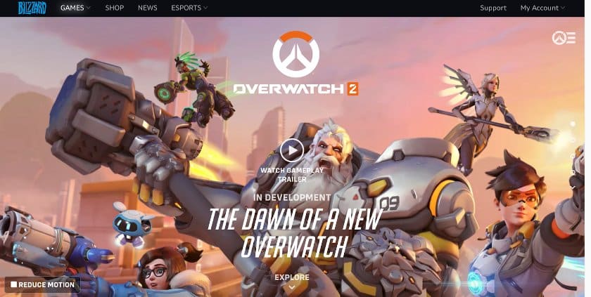 Overwatch 2 website uses splash page that can generate instant excitement