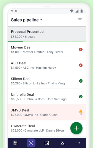 Tracking deals on the Pipedrive mobile app.