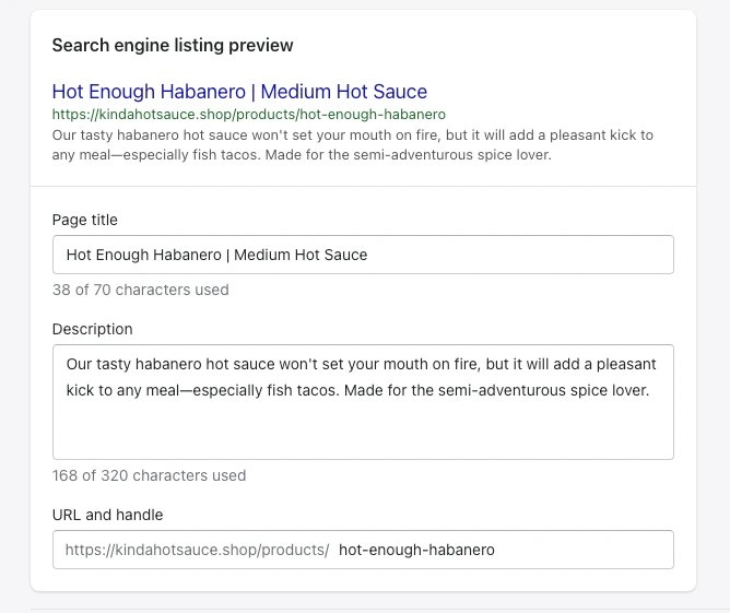 Shopify sample SEO listing preview.