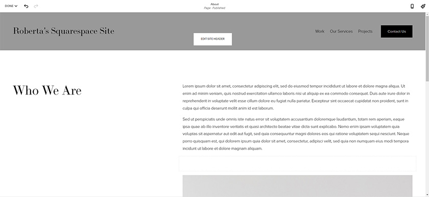 Squarespace about page template