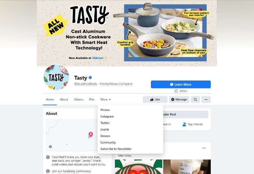 Showing the Tasty Facebook page.