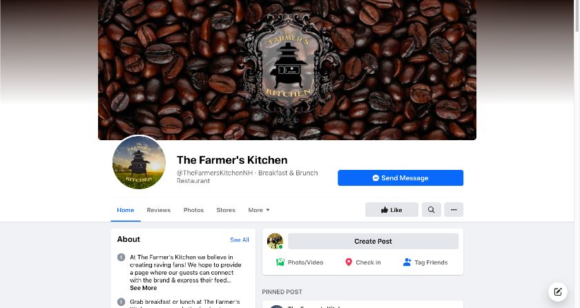 Showing The Farmers Kitchen Facebook page.