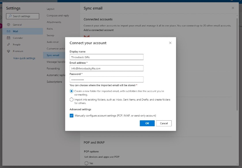 connect your Bluehost email address to your Outlook Mail