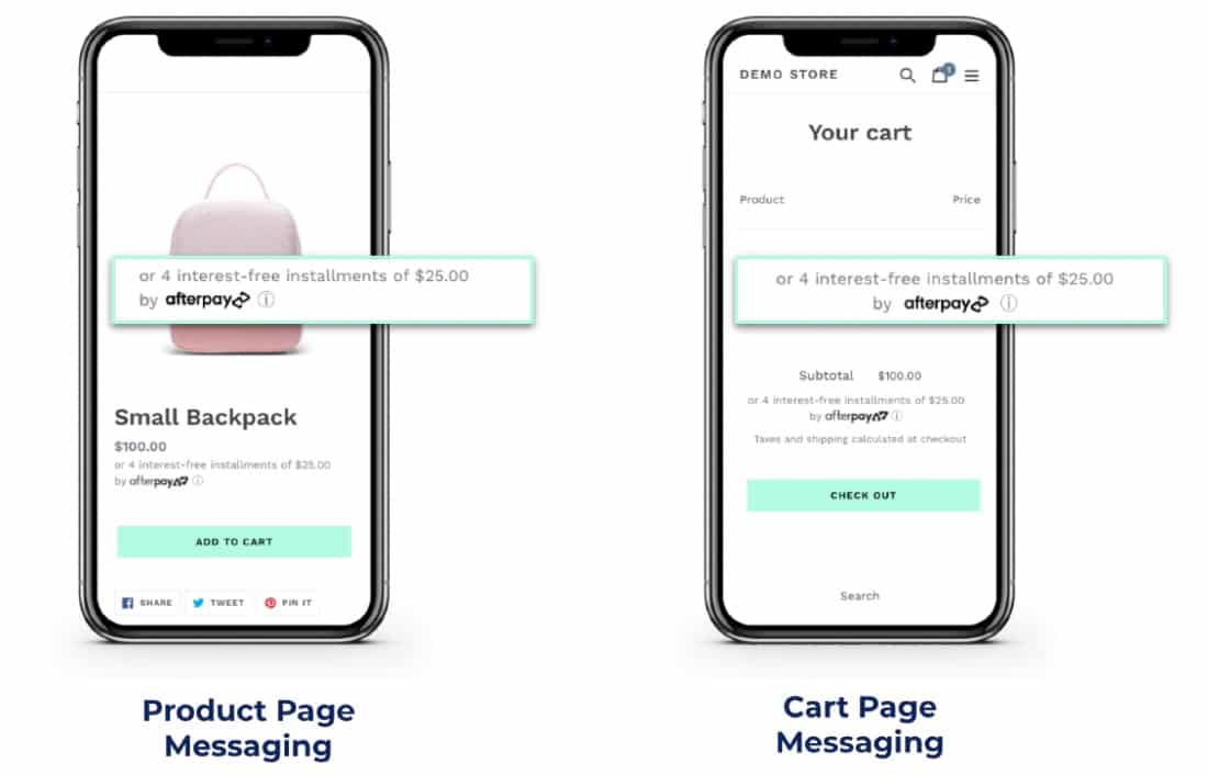 Screenshot of Afterpay Checkout on Mobile