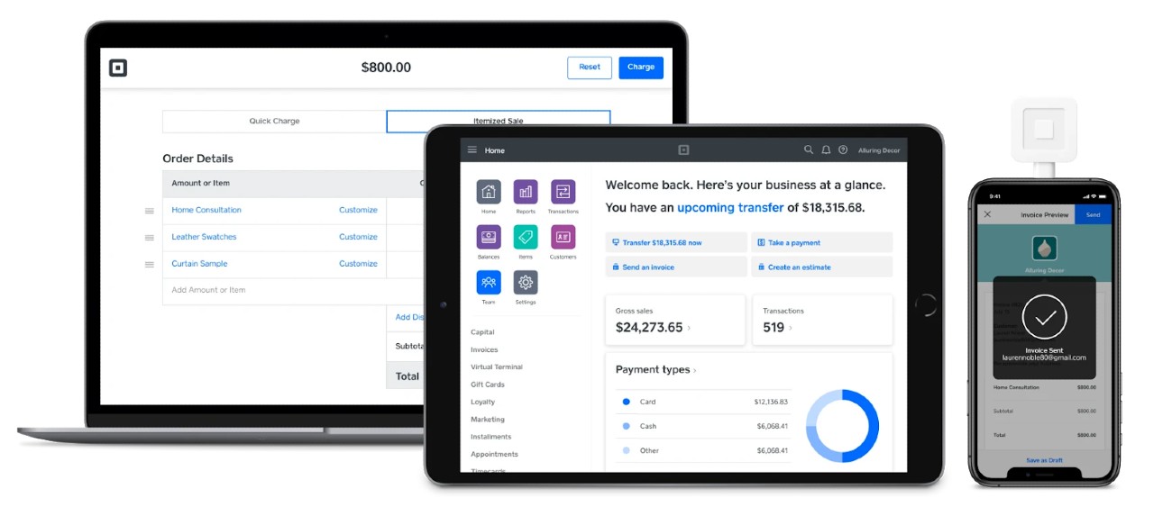 Managing Square invoices on laptop, tablet and mobile on Square.