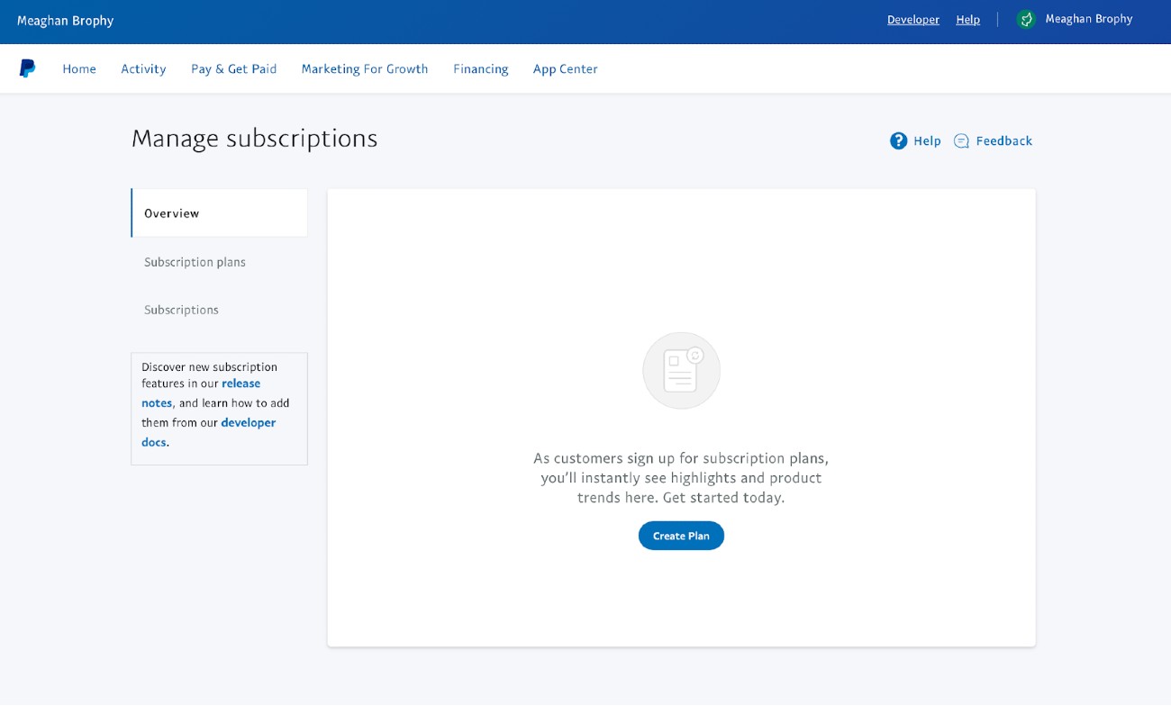 Screenshot of Managing Subscriptions on PayPal