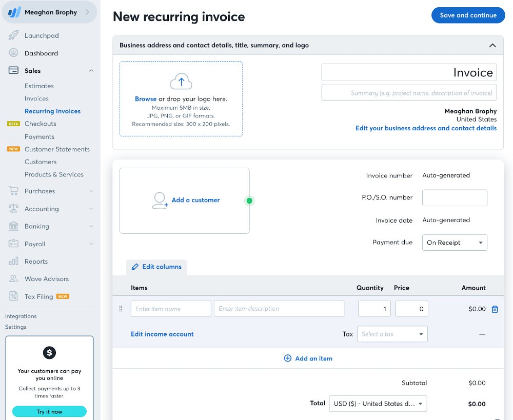 New recurring invoice on Wave.