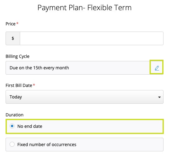 Payment plan flexible term on Paysimple.