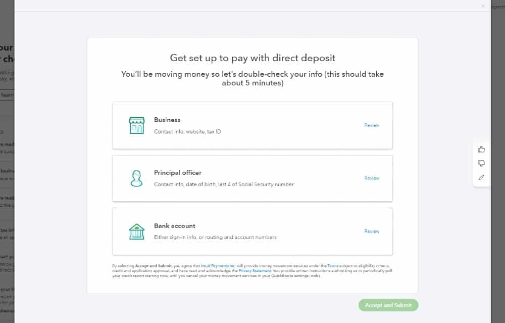 Screenshot of QuickBooks Direct Deposit