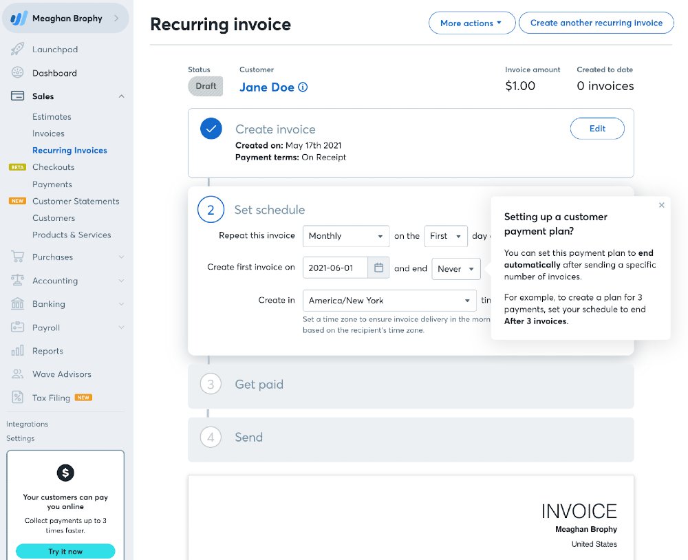 Recurring invoice on Wave.