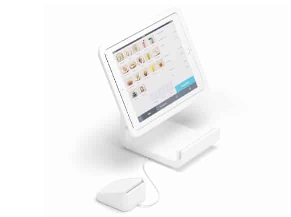 Square Stand includes an iPad mount and a connected card reader for contactless and chip payments.