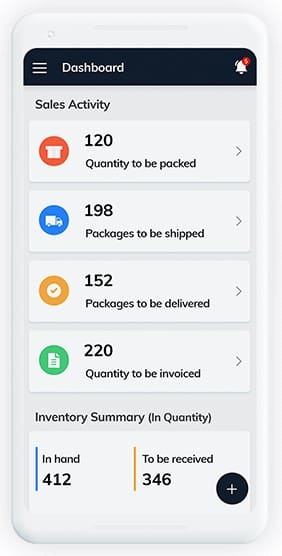 Showing Zoho Inventory's mobile app.