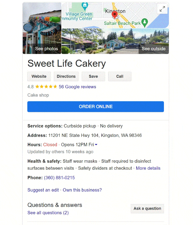 Browsing an example of a Google business profile.