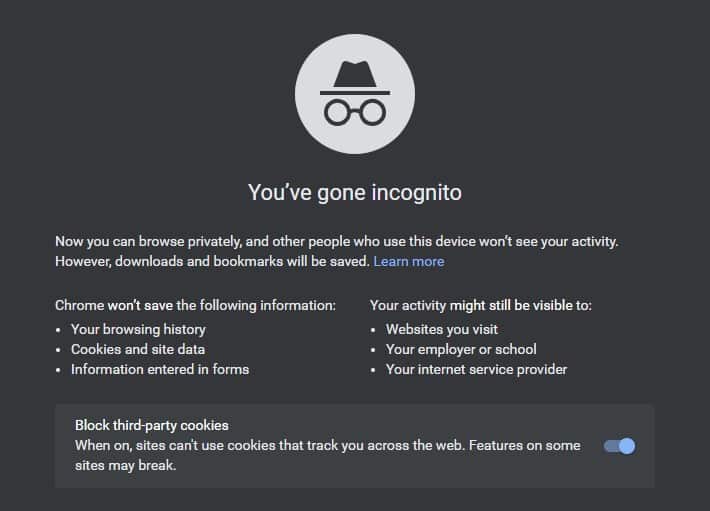 Screenshot of Chrome browser Incognito