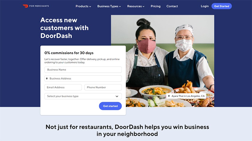 Home page of the DoorDash website.