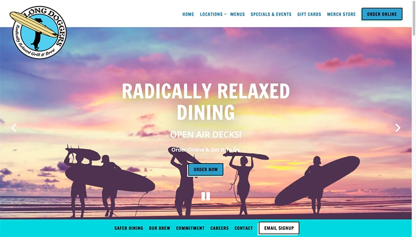 Example of a restaurant website with bar navigation menu.