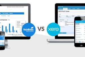 FreshBooks and Xero on Desktop and mobile phone.