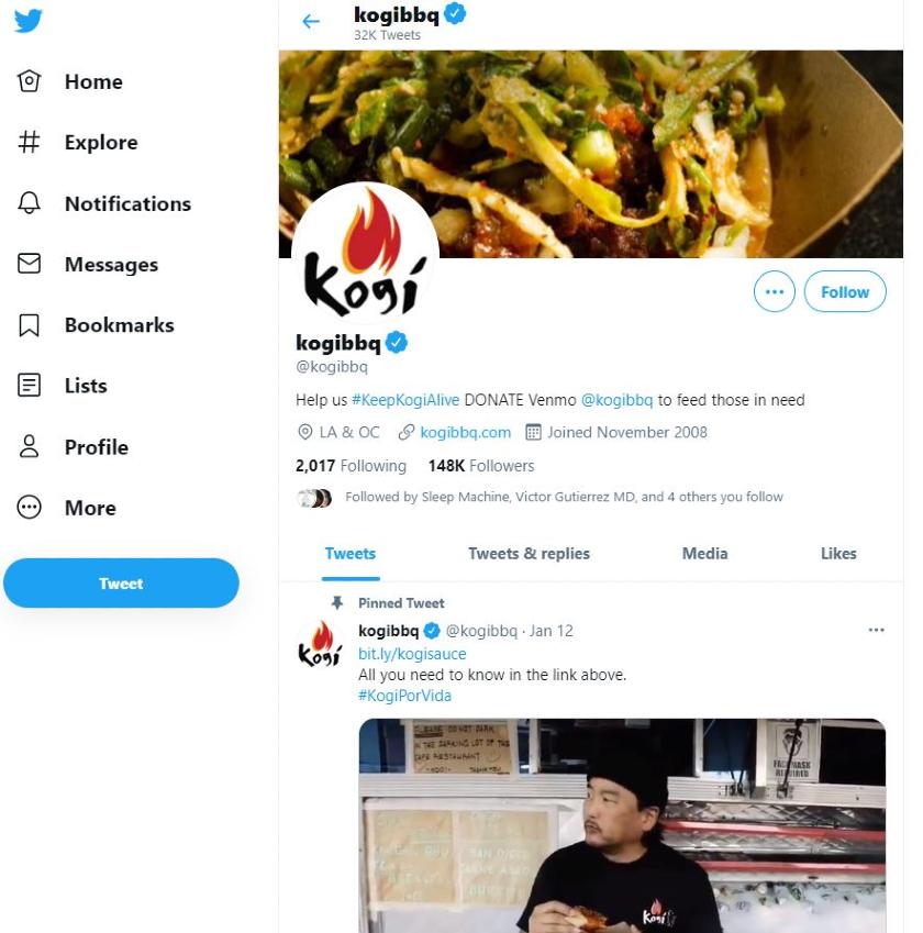 Kogi BBQ local business Twitter Account