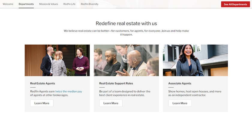 Home page of the Redfin website.