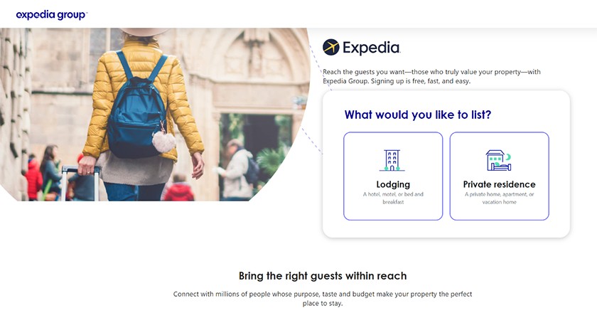 Home page of the Expedia website.