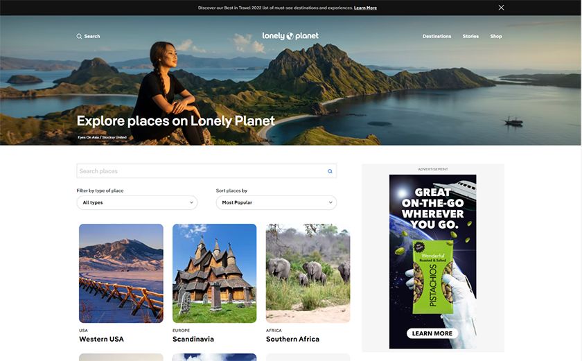 Home page of The Lonely Planet home page.