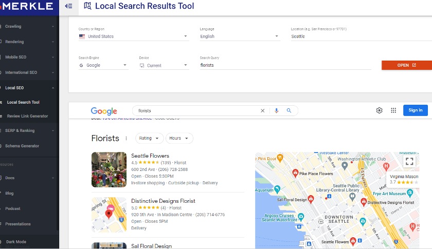 Merkle local search results tool