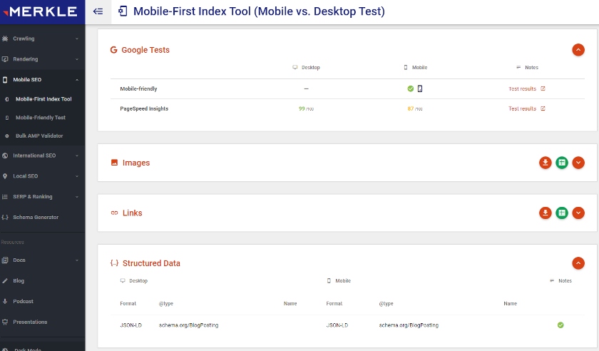 Merkle mobile-first index tool