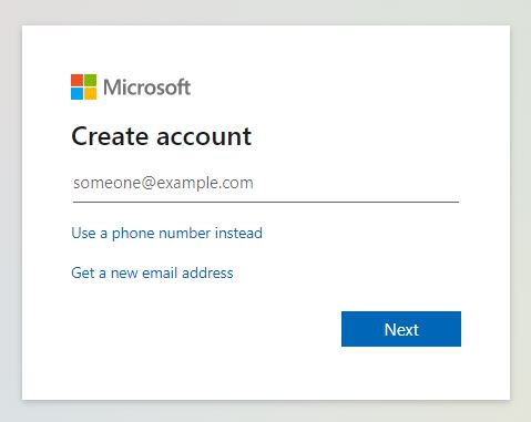 Microsoft Signup form