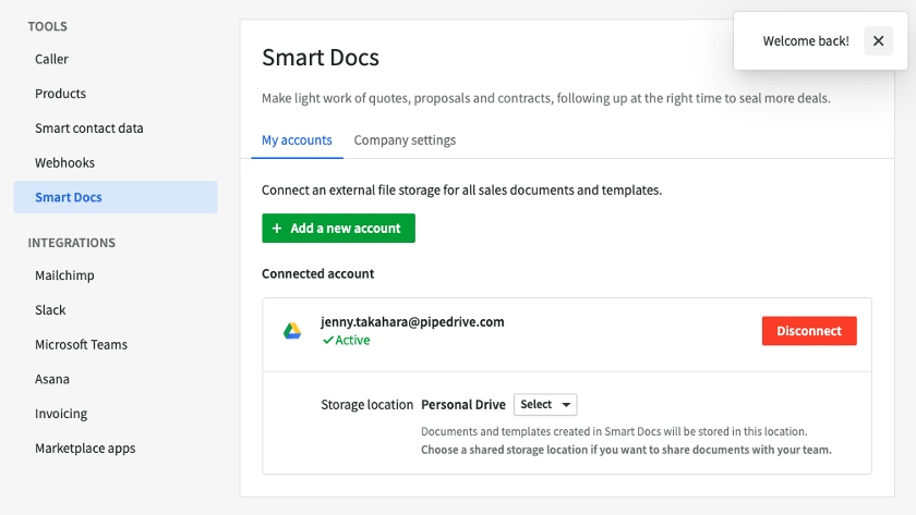 Pipedrive Smart Docs integrate with Google apps