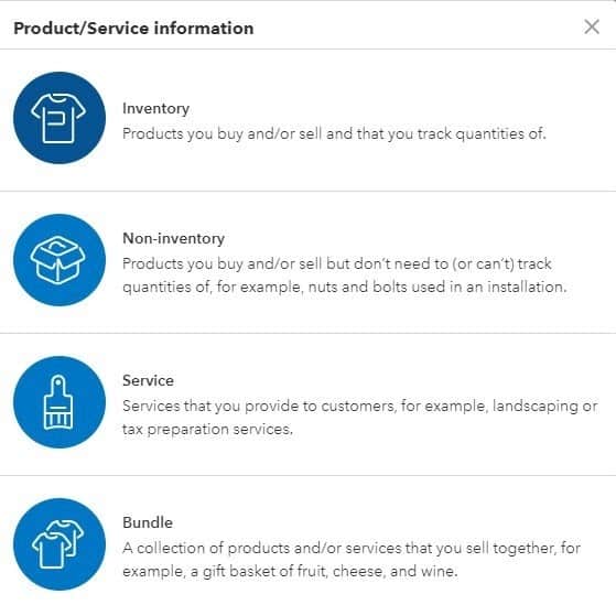 Screenshot of QuickBooks Online Adding a product
