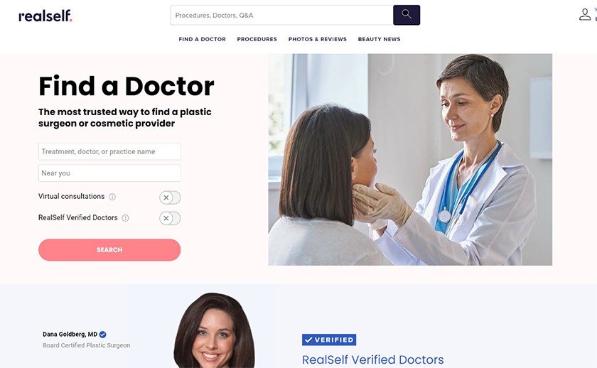 RealSelf niche online business directory for finding local medical professionals.
