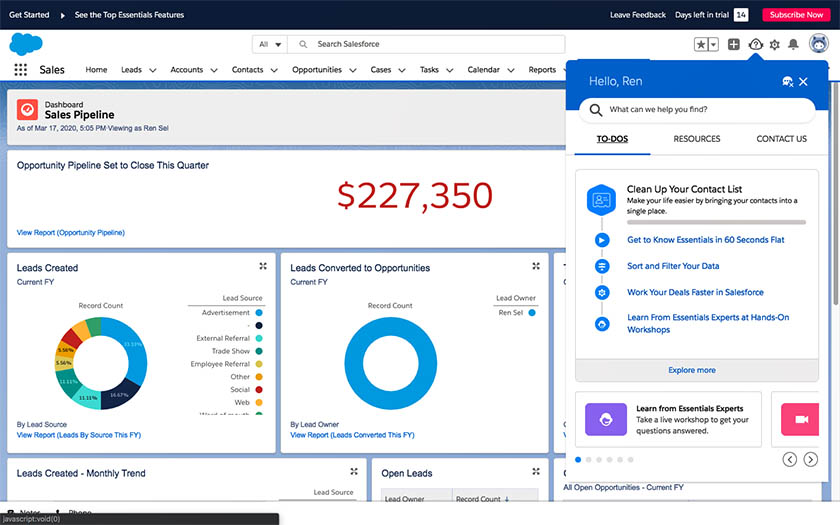 Salesforce Essential dashboard