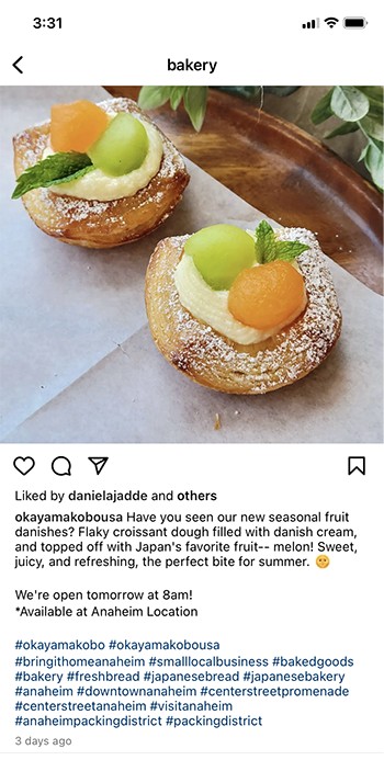 Searching bakery on the Instagram app.