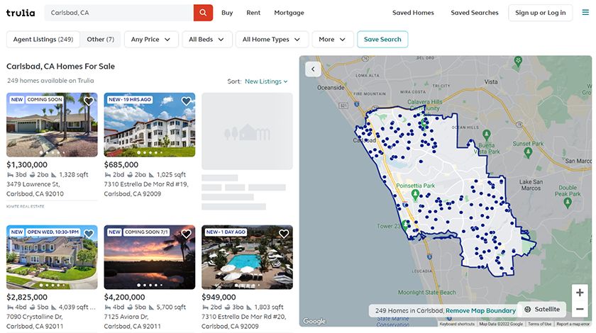 Trulia website a search engine to find available houses to buy or rent.