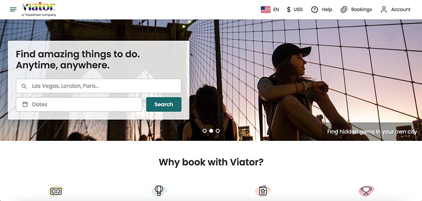 Viator website a business directory for those who offer events and expeditions for guests.