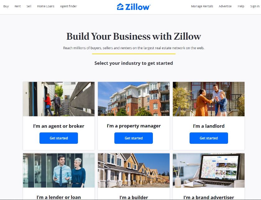 Zillow homepage