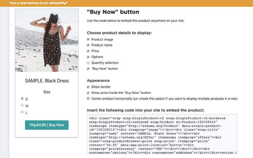 Screenshot of ecwid customizing product information