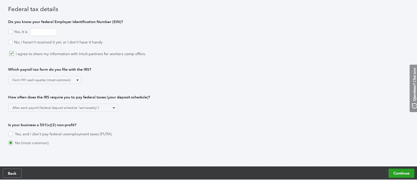 Screenshot of Entering Federal Tax Details on QuickBooks