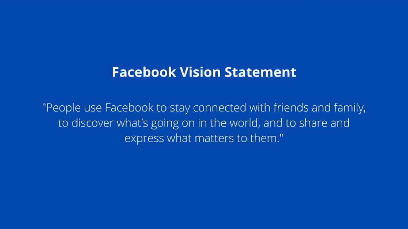 Screenshot of Facebook Vision Statement