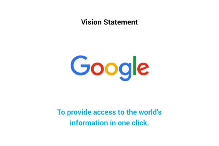 Screenshot of Google Vision Statement