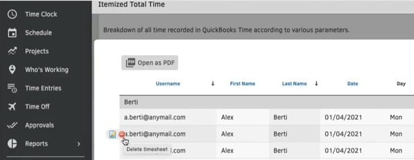 Screenshot of Reports Offering Another Way to Edit Timesheets