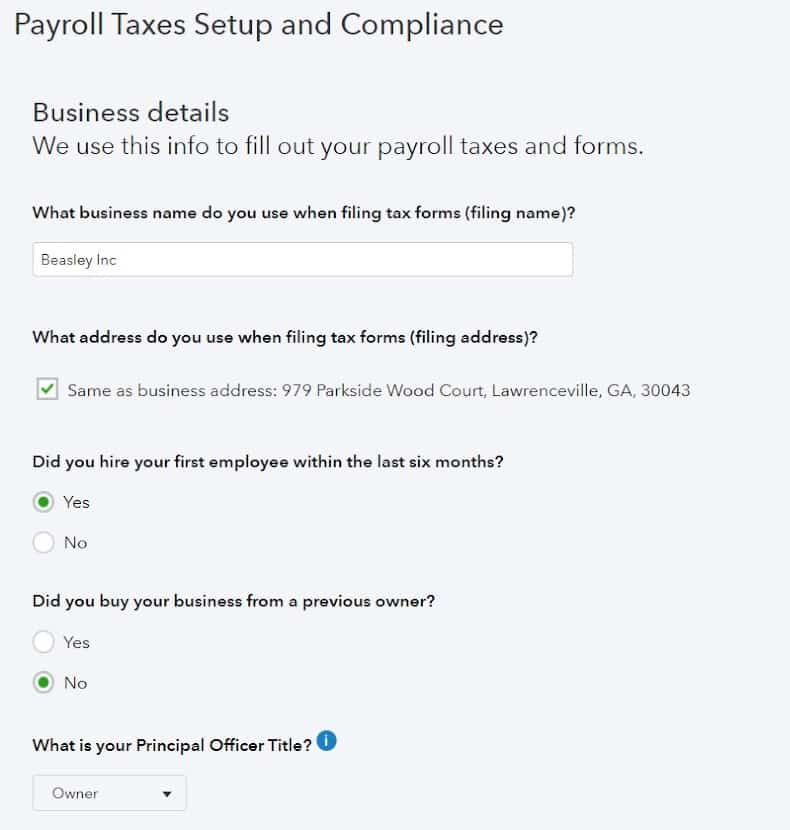 Setting up payroll tax and compliance on QuickBooks.