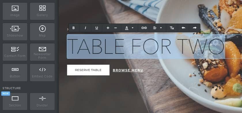 Screenshot of table for two website